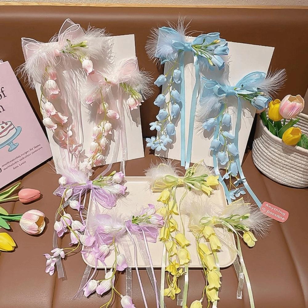 Sequin Tulle Bow Hair Clips Sweet Lolita Dress Hair Accessories Bell Orchid Ribbon Barrettes Prom