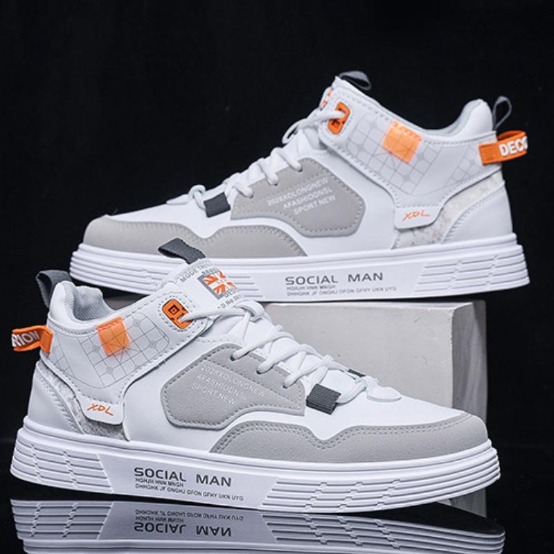 Mode Mode Herren PU Leder Freizeitschuhe Frühling Atmungsaktiver Komfort Plateau Walking Schuhe Herren High Top Stiefel Trend Skateboard Schuhe