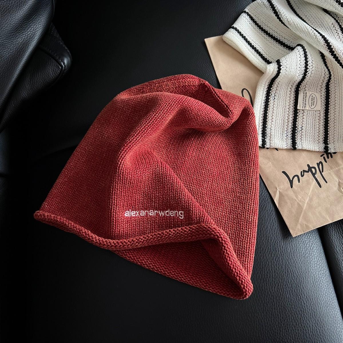 

Letter Embroidery Pile Hat for Women Autumn and Winter Large Head Circumference Knitted Hat Showing Face Small Ear Protection Cap one size