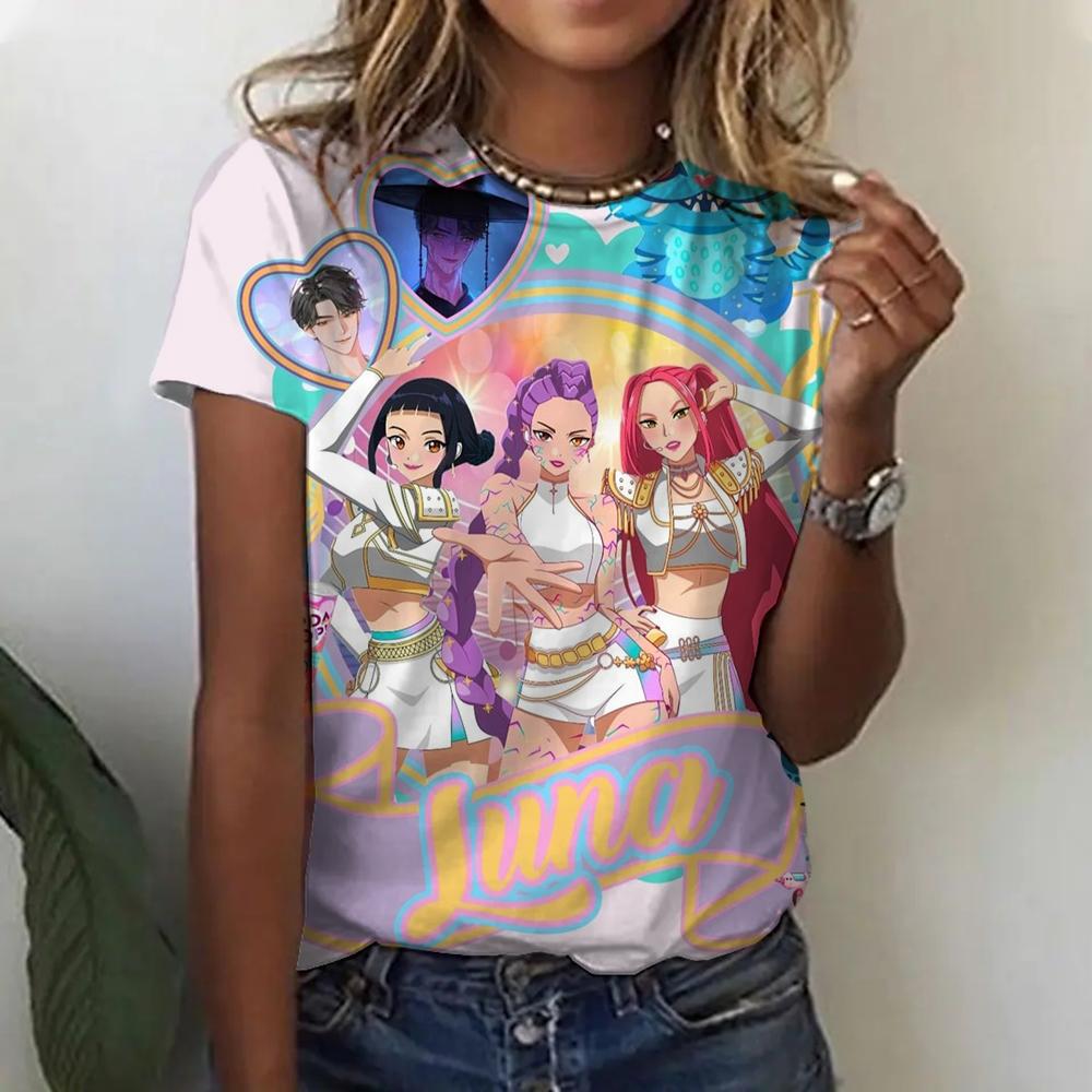 

Футболки с графикой в стиле аниме, забавные K-pop, охотники на демонов, 3D-принт, летняя мода, с круглым вырезом, с коротким рукавом XS