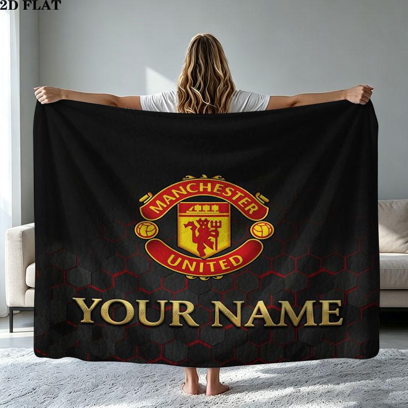 1PC Manchester United F Custom Name Patterned Flannel Blanket Suitable For All Seasons for Home Decor Warmth and Comfort Gifts Holiday Present