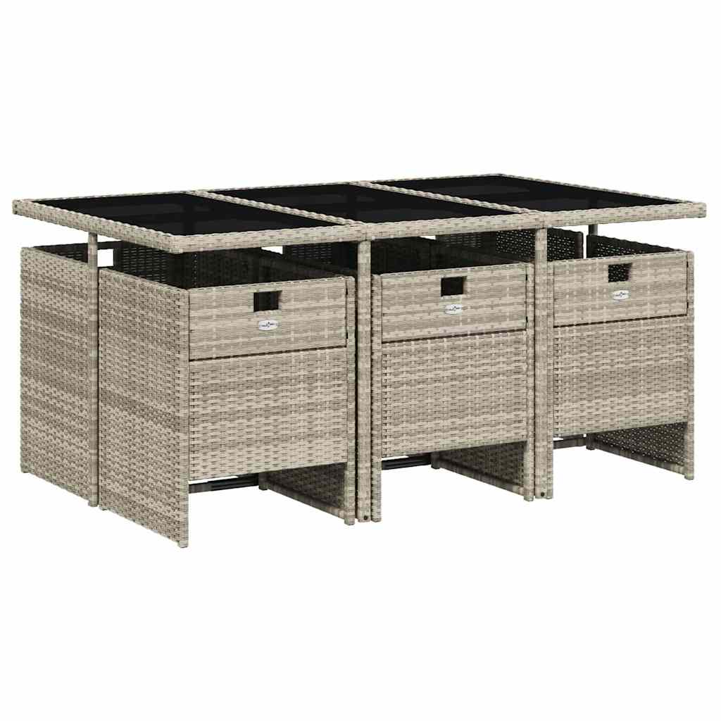 Vidaxl 7-Cz. Garden Furniture Set With Cushions, Grey, PE Rattan
