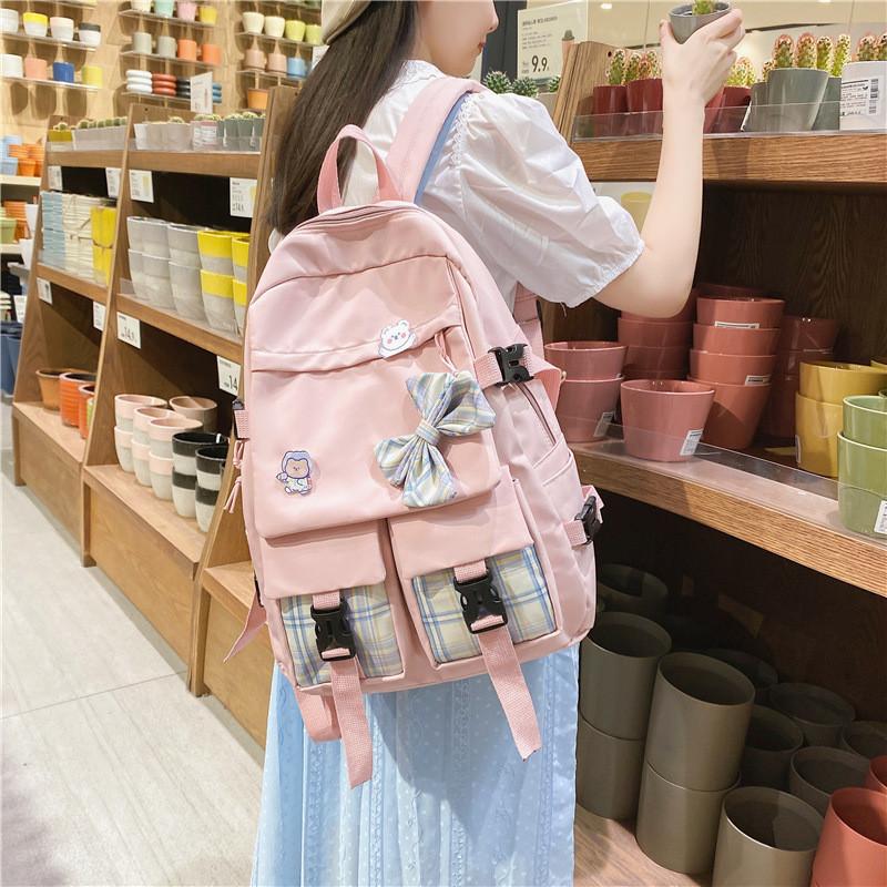 School Bow Backpack With Nylon Material And Zipper Closure For Daily Commute