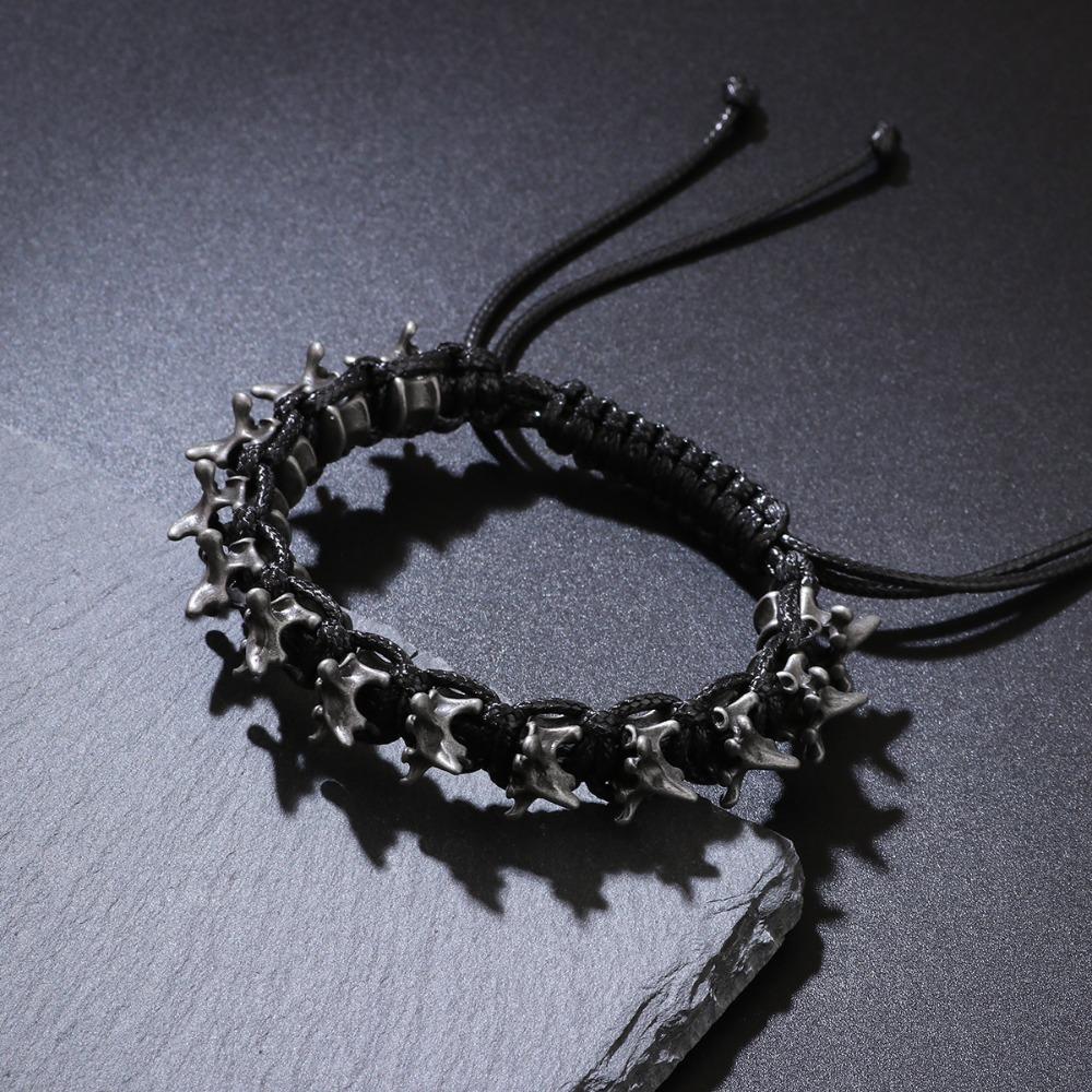 Men's Punk Hip Hop Handmade Woven Alloy Keel Adjustable Size Bracelet Fashion Woven Hand Chain Punk Dark Style Accessory