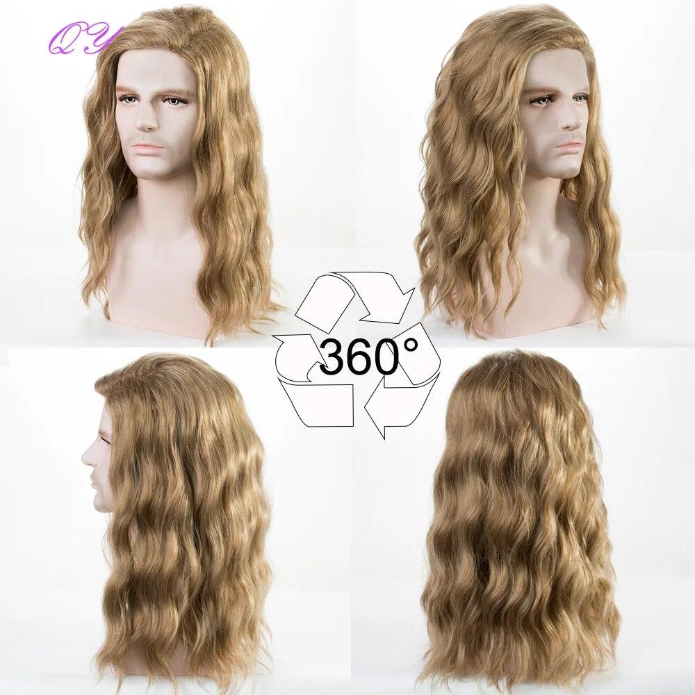 Synthetic Long Blonde  Water Ripple Hair Wigs For Men Curly Natural Wig Adjustable Size Suitable for Daily Wear Man Hair Wig