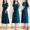 Fashionable Cotton Silk Plus Size Dress with Pockets for Middle-Aged and Elderly Women