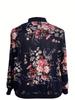 Elegant Floral Zippered Long Sleeve Baseball Collar Jacket - Plus Size for Autumn & Winter
