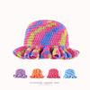 Dopamine Rainbow Color Matching Pleated Lotus Leaf Lace Knitted Bucket Hat Women'S Autumn And Winter Handmade Crochet Wool Hat
