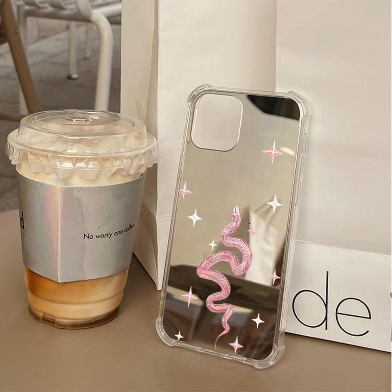 Luxury Pink Gold Snake Pattern Mirror Acrylic Phone Case For iPhone 17 16 15 14 13 12 11 Pro Max XS X XR 7 8 Plus Bumper Cover