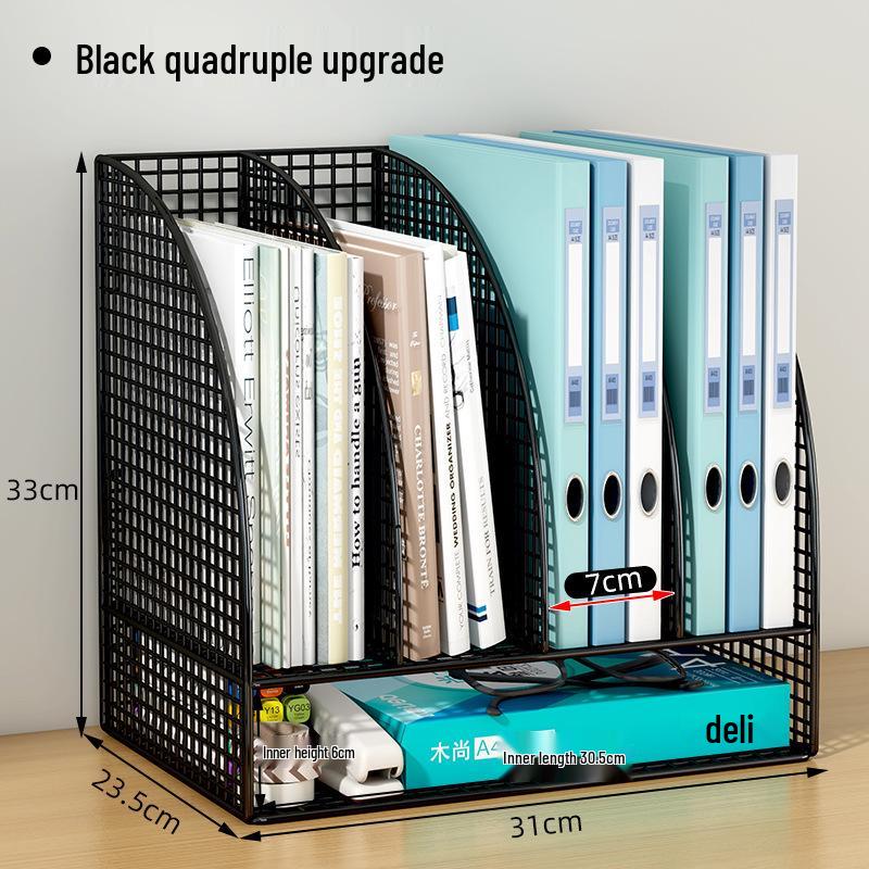 Metal Office Desk Organizer & File Rack with Document Shelf and Book Stand for Workstations