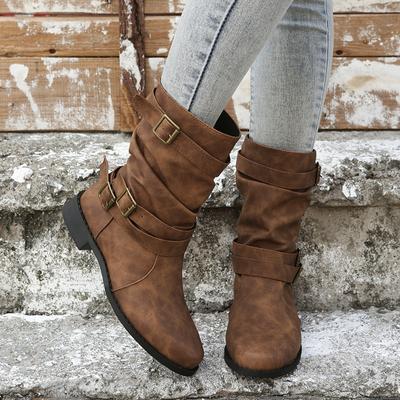 Botas Femininas Tamanho Grande 43 Moda Europeia e Americana Fivela Plissadas Botas Curtas Outono e Inverno Botas Baixas Sapatos Femininos