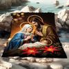Holy Family Religious Blanket - Soft Microfiber Throw Featuring Mary, Joseph, and Baby Jesus In a Festive Christmas Scene, Elega