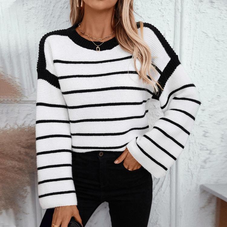 Vintage Stripe Cardigan Loose Knitwear Sweater Long Sleeve O Neck Top Autumn Winter