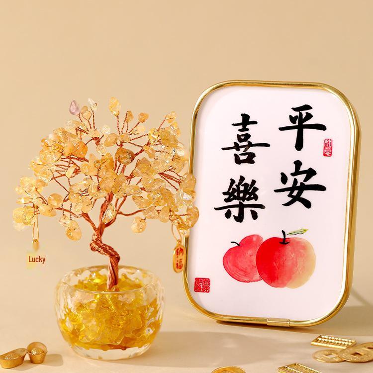 Citrine Money Tree Cat Ornament - Home, Office, Housewarming or Birthday Decoration