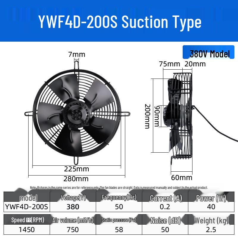 YWF4E External Rotor Axial Fan: 220V Air Compressor/Condenser Cooling, 380V Cold Storage Exhaust.