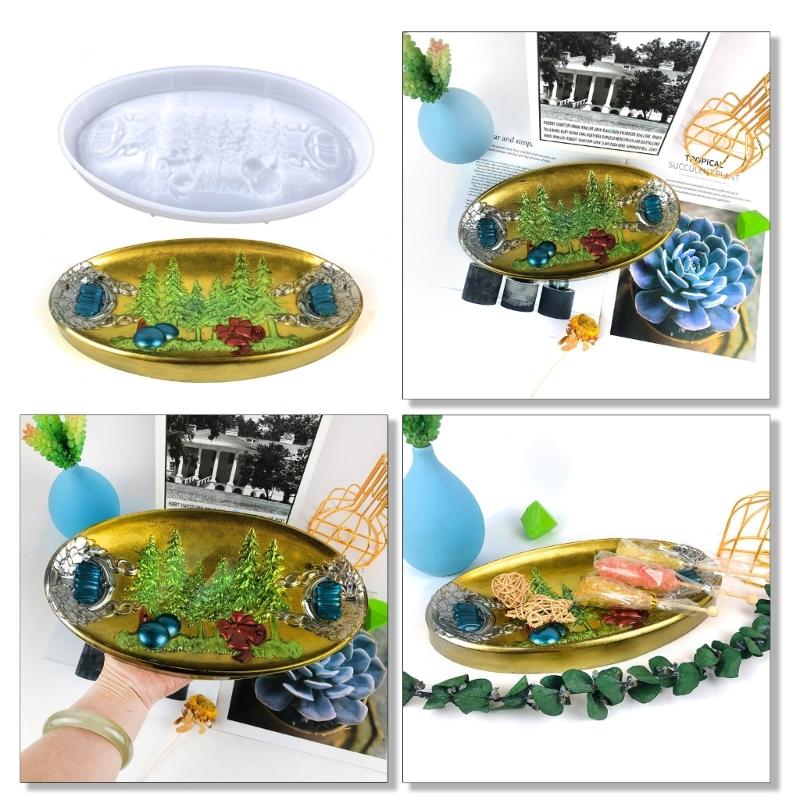 Resin Tray Mould Christmas Oval Shape Tray Epoxy Resin Casting Mold for Resin Craft Tray Bowknot Bell Serving Board Mold
