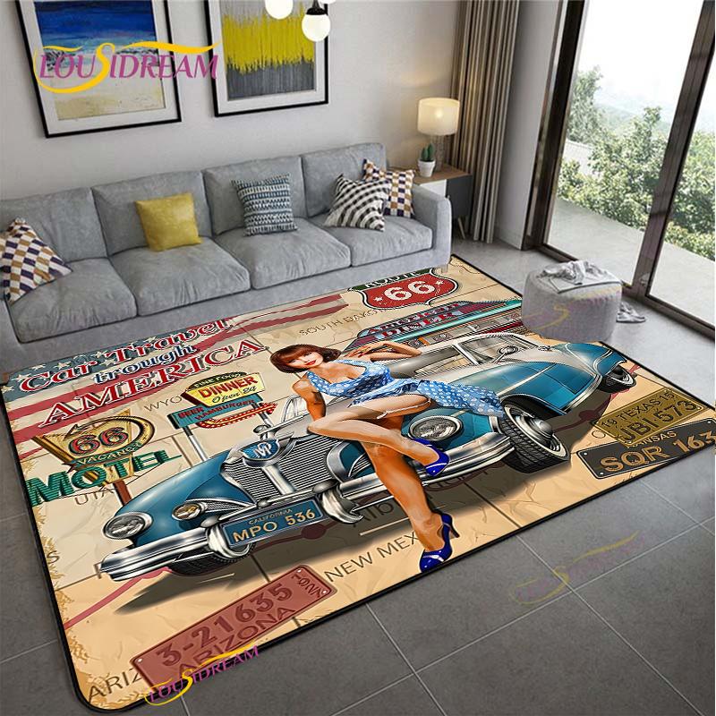 Route66 Motorcycle Carpet for Living Room Bedroom Rugs Kitchen Kids Door Unslip Floor Mats Birthday gift photography props Rug