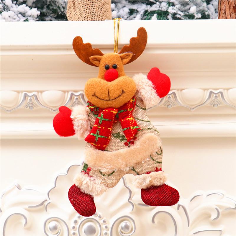 Christmas Themed Decorations Ornaments Fabric Santa Claus Reindeer Figurines Little Bear Snowman Hanging Decorations Pendant