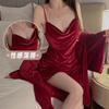 Women's Velvet Warm Comfy Slit Cami Sleep Dress with Robe for Fall Winter