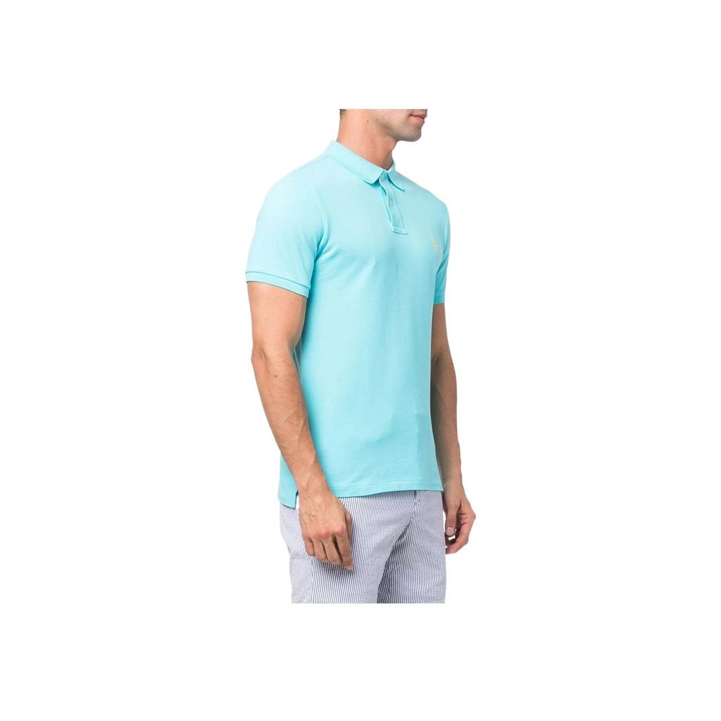 Polo Ralph Lauren Solid Color Logo Embroidered Pullover Short Sleeve Polo Shirt Men tops Sky-Blue 710536856-326