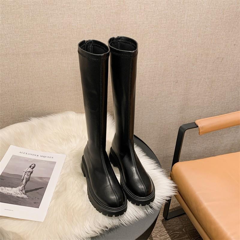 

Коричневые высокие голенища эластичная пружина осень-весна новый бархат для увеличения роста и стройности, но до колена 41 чёрный