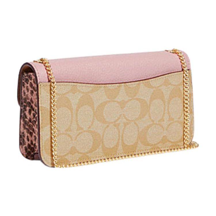 Coach Morgan 20 Classic Monogram Print Flap Crossbody Bag Women Crossbody Bag Khaki Pink CE693-IMV3C
