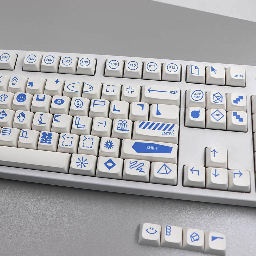 108 Keys Blue Sign Keycaps PBT XDA Keycap For 61/87/104/108 Mechanical Keyboard Keycaps White&Blue