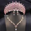 Quality Blue Tiaras and Crowns Bridal Jewelry Sets for Women Prom Wedding Crown necklace earrings Set Costume Accessories