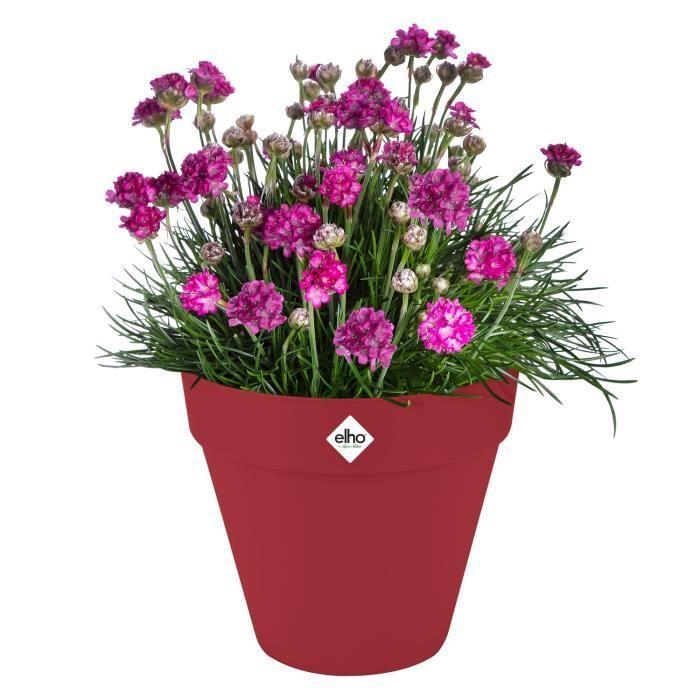 ELHO Pot de fleurs Loft Urban Rond avec roues - Rouge - Ø 48.5 x H 45 cm - Extérieur - 100% recyclé