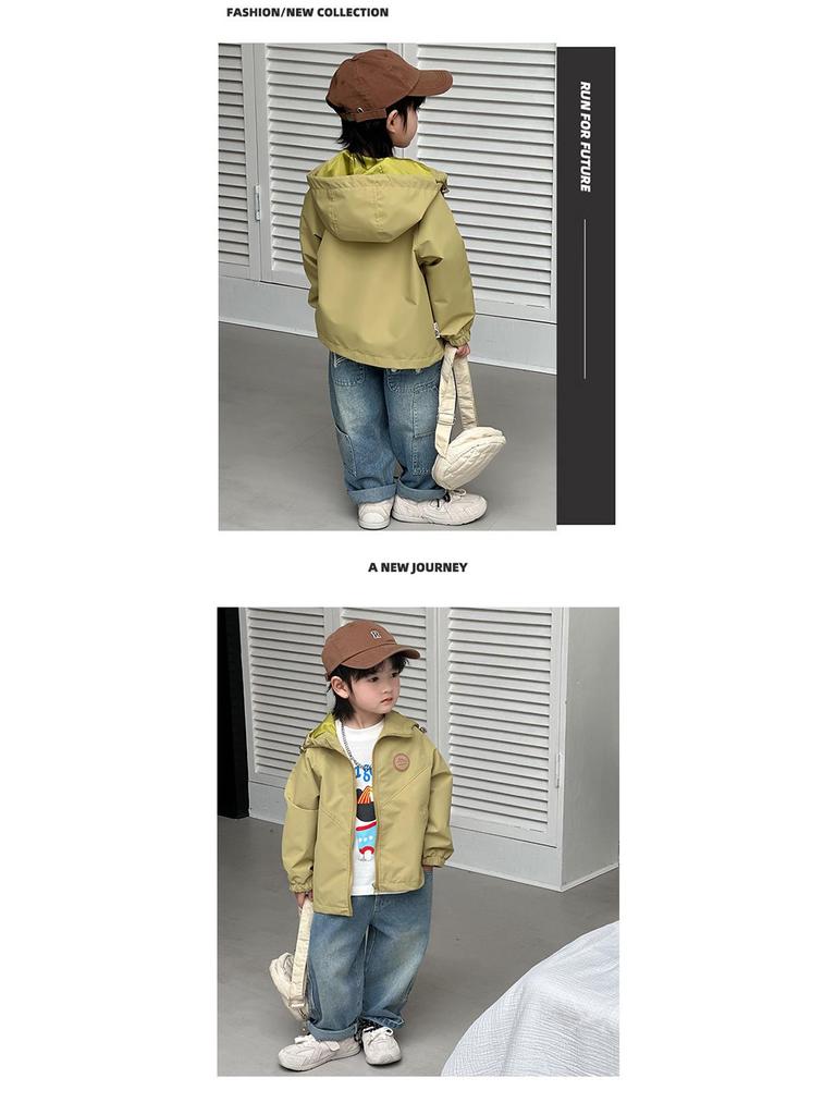 Herbst 2025 Kapuzenjacke: Trendiger Windbreaker für Jungen, kleine und mittlere Größen, lässige Oberbekleidung
