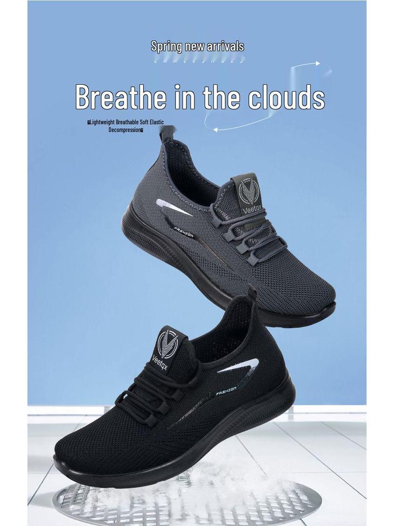 Plus Size Men's Lace-Up Mesh Breathable Low-Top Non-Slip Cloth Shoes for Spring & Autumn