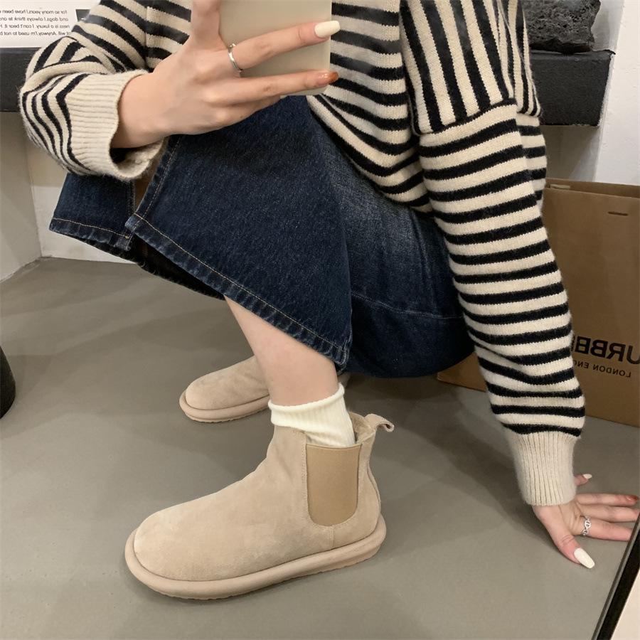 Winter Retro Women's Cotton Shoes Padded Warm Short Boots Flat Cotton Shoes