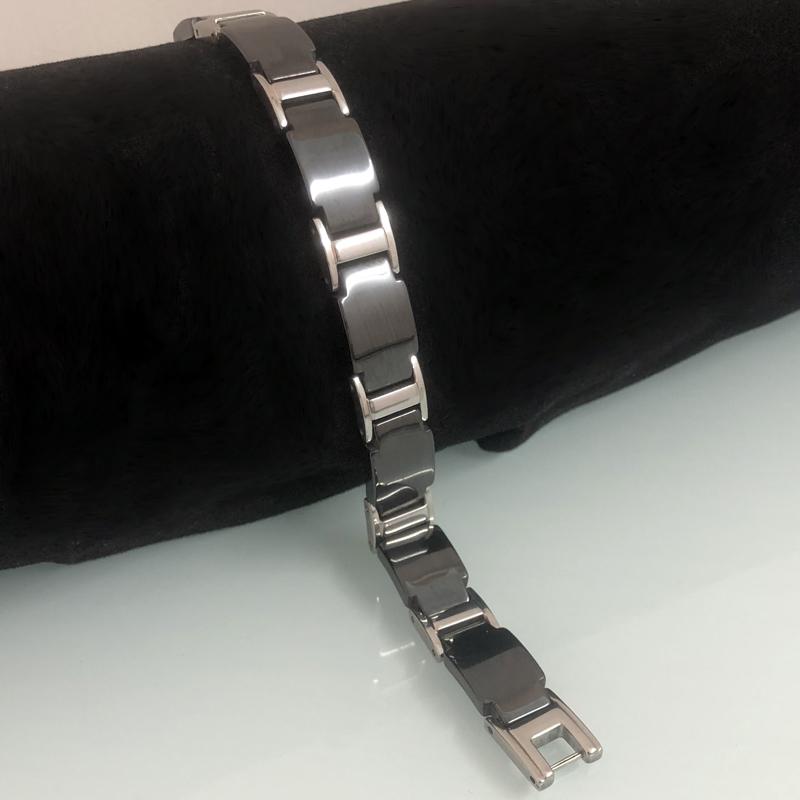 Pulseras de Cadena para Hombre de Cerámica Negra y Acero Inoxidable de 10 MM Joyería Magnética de Hematita de Lujo Accesorios para la Muñeca Pulseras