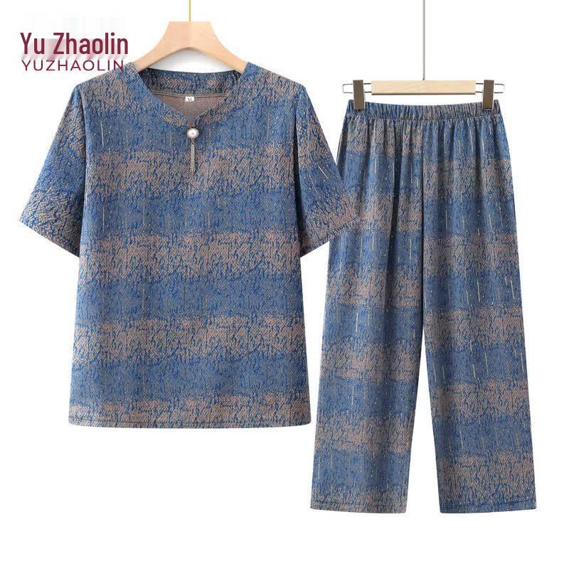 Yuzhaolin Women s Elderly Casual Short-Sleeve Two-Piece Set 5XL
