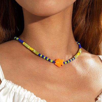 Cross Border Jewelry, Contrasting Colors, Rice Beads, Ceramic Fish Necklace, Women's Jewelry, Ocean Style, Beach Vacation, Rice Bead Necklace