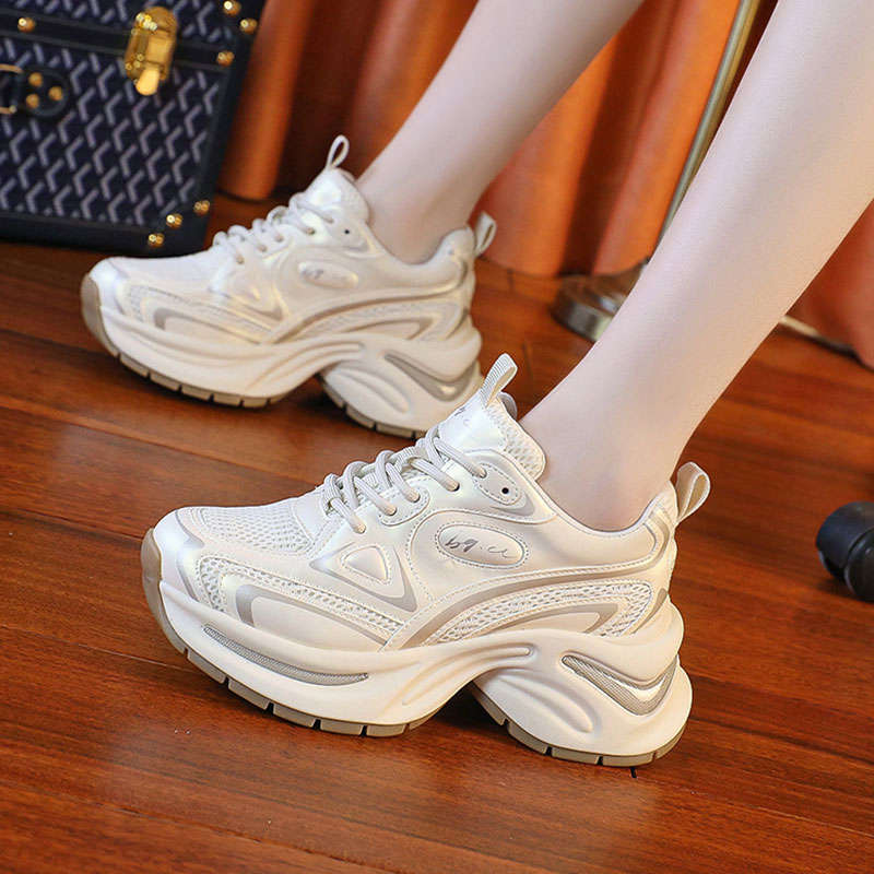 Height-increasing Platform Casual Sports Shoes, Super Fire Little White Shoes, Women's Spring 2025 New Small Silver Dad Shoes