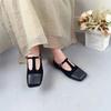 Johnature Square Toe Buckle Shallow Fashion Pumps Versatile Genuine Leather Women Low Heels Shoes