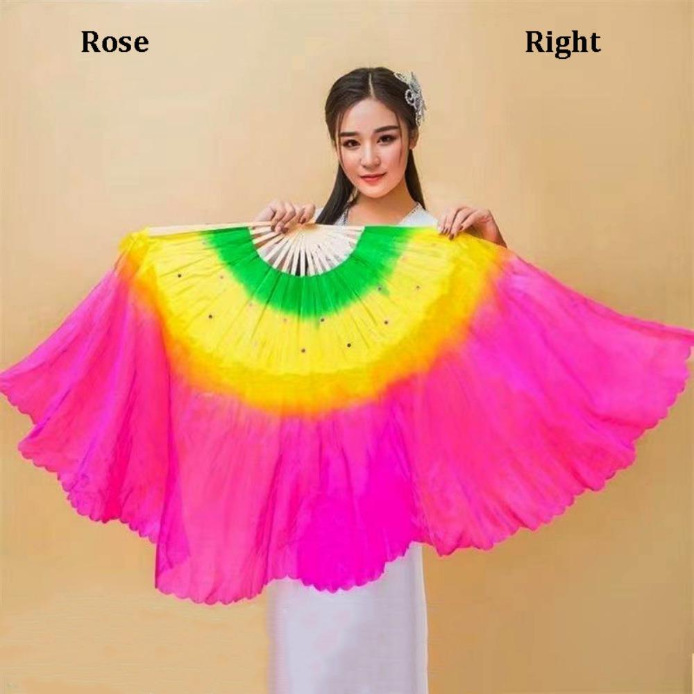 45cm Half Circle Silk Kids Children Bamboo Fans Hand Dye Adults Fan Veil Pairs Yangko Dance Tools