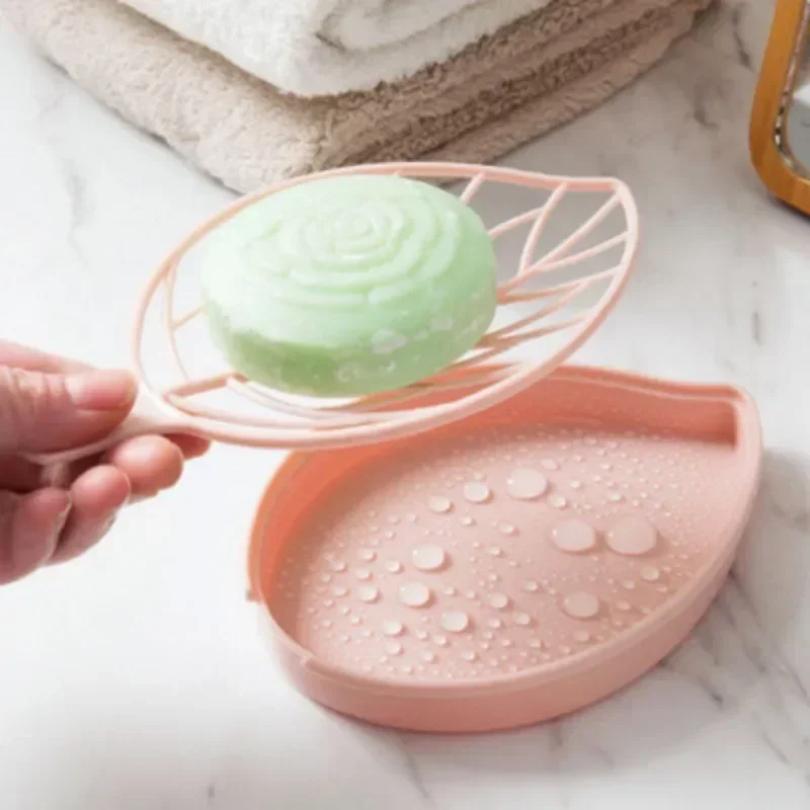 Leaf-Shaped Soap Dish 2 Layers Drain Soap Box Bathroom Dish Plate Case Home Shower Soap Holder Bathroom Accessories