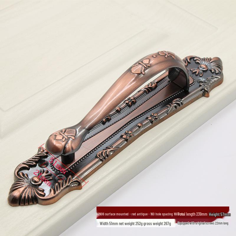 Euro Retro Iron & Wood Handle for Large Door - Antique-Style Sliding or Wardrobe Cabinet Surface-Mount