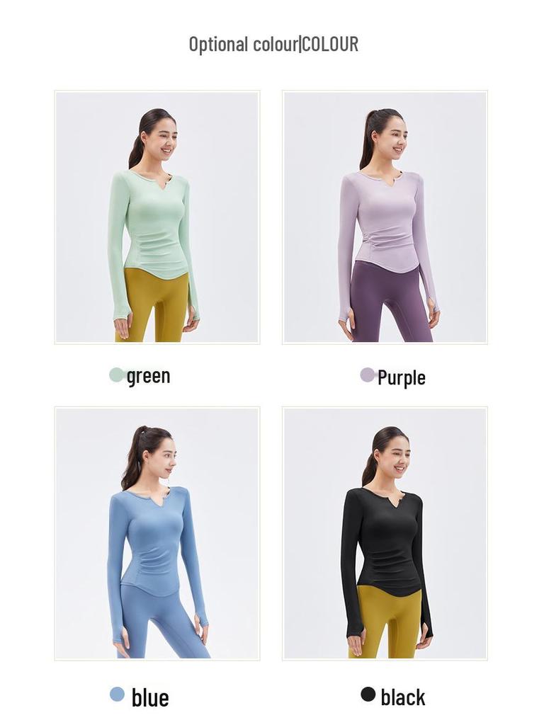 2023 Spring V-Neck Long Sleeve Yoga Top with Chest Pads - Women's Running and Fitness Wear