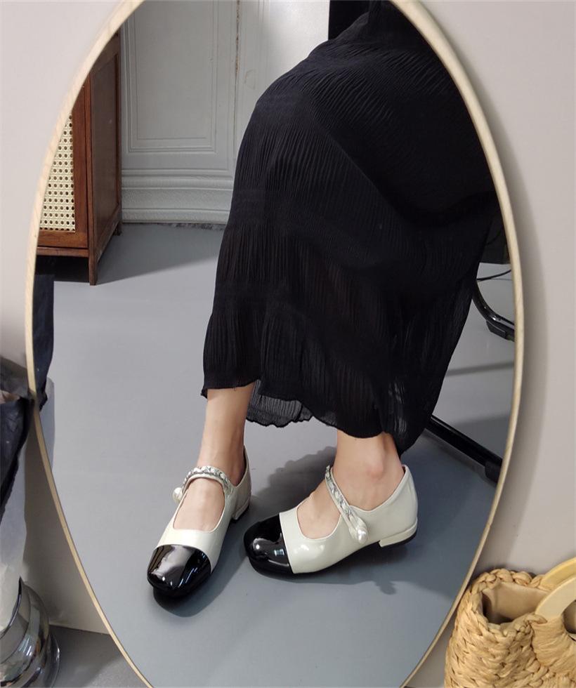 

Mary Jane Small Leather Shoes Girl 2025 Autumn New Fairy Style Pearl Buckle Versatile Flat Bean Single Shoes Woman 39 абрикосовый