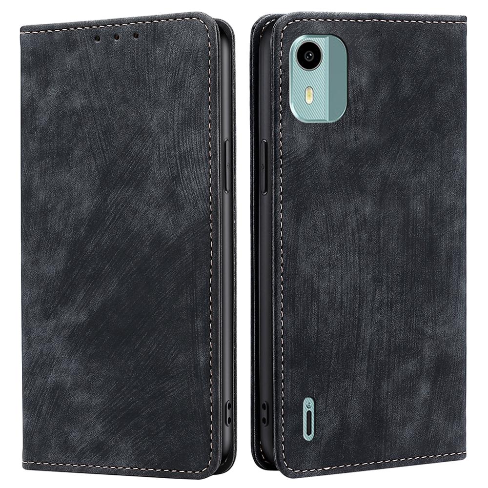 

Для Nokia C12 4G/C12 Plus/C12 Pro Чехол для мобильного телефона из ПУ кожи Текстурированный Противоударный С подставкой Кошелек Блокировка RFID Чехол для телефона Black