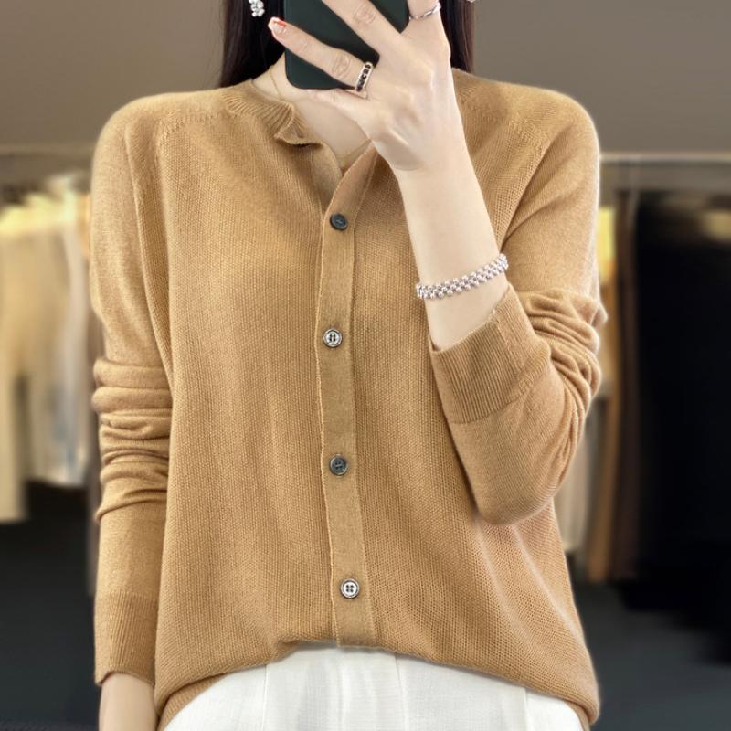 Women's New Wool Knitted Cardigan for Summer Round Neck Osmanthus Needle Exterior Sun Protection Loose Simple Versatile Top