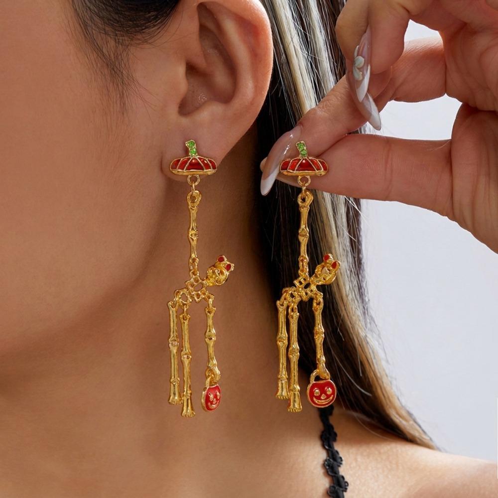 Crystal Halloween Skull Earrings Zircon Long Tassel Drop Earrings Skeleton Dangle Earrings  Unisex