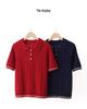 Women's Cashmere Lapel Stripe Patchwork Polo Pullover - Autumn/Winter Collection