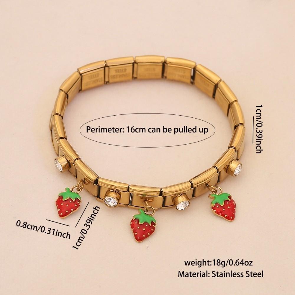 Crystal Fruit Pendant Bangle Elastic Stainless Steel Bracelet Geometric Square Bracelet  Vacation