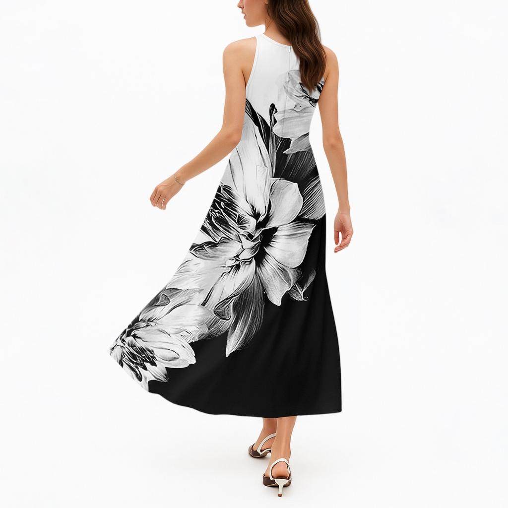 Women's Casual And Fashionable Round-neck Sleeveless Mid Length Dress