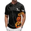 Men's Halloween Short Sleeve Henley Shirt Pumpkin Print Casual Lightweight Breathable Top with Buttoned Collar for Seasonal Wear