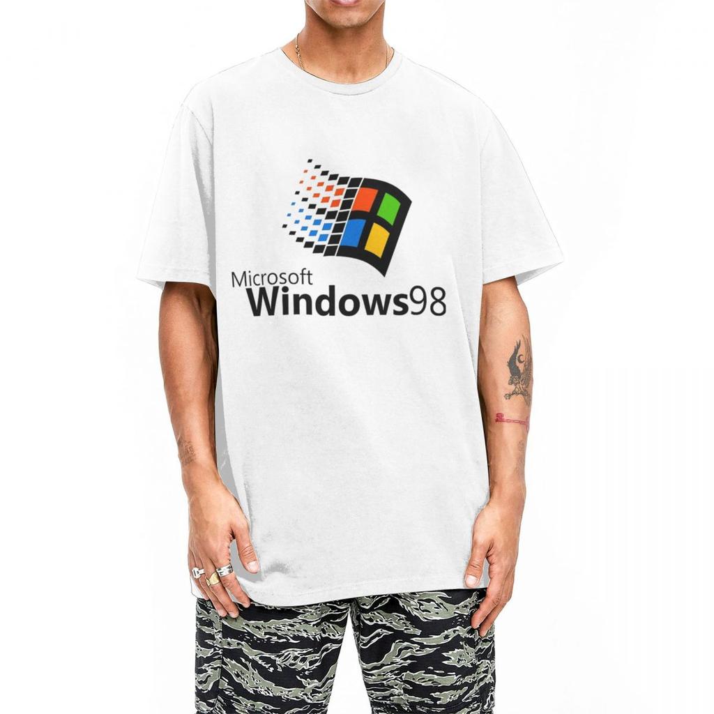 Windows 98 Vaporwave T-Shirt Computer System Harajuku T Shirts Short-Sleeve Tops Summer Cotton Breathable Plus Size 5XL Clothes